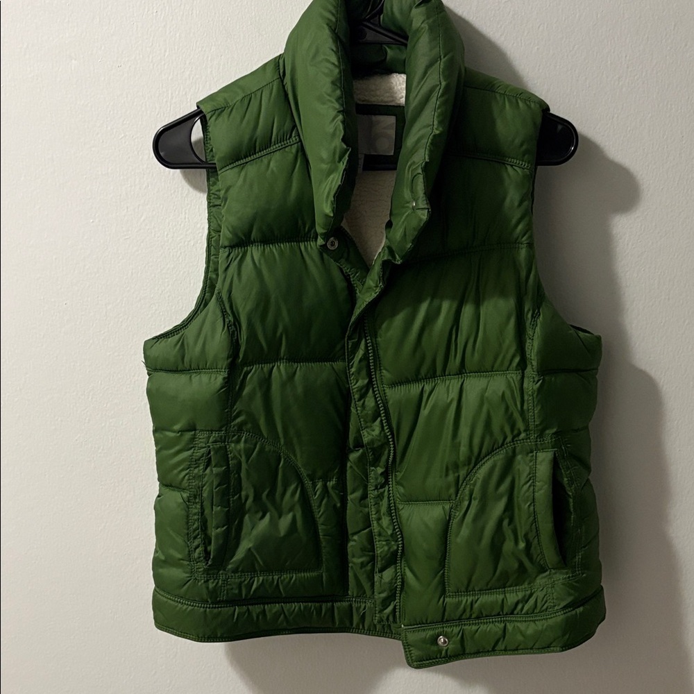 Old Navy Green Quilted Puffer Vest with Stand Collar
